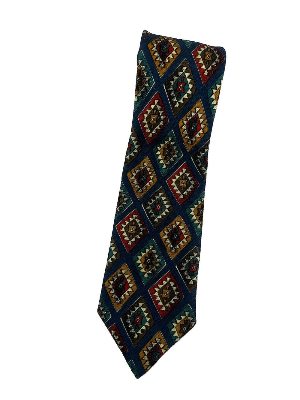 FREDERICK THEAK EUC Aztec Design Diamond Geometric Pattern English Made Silk 60"